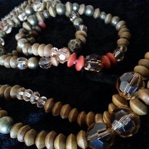 Wooden and Acrylic Beaded Jewelry Set ~ Necklace & Bracelets